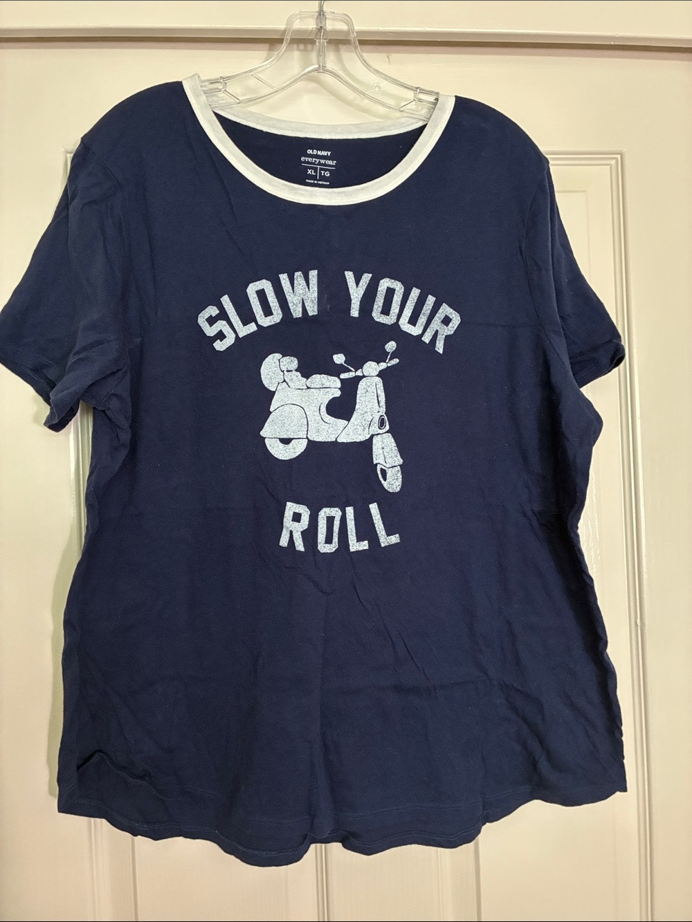 Old Navy Navy Blue 'Slow Your Roll' Graphic Tee with White Trim